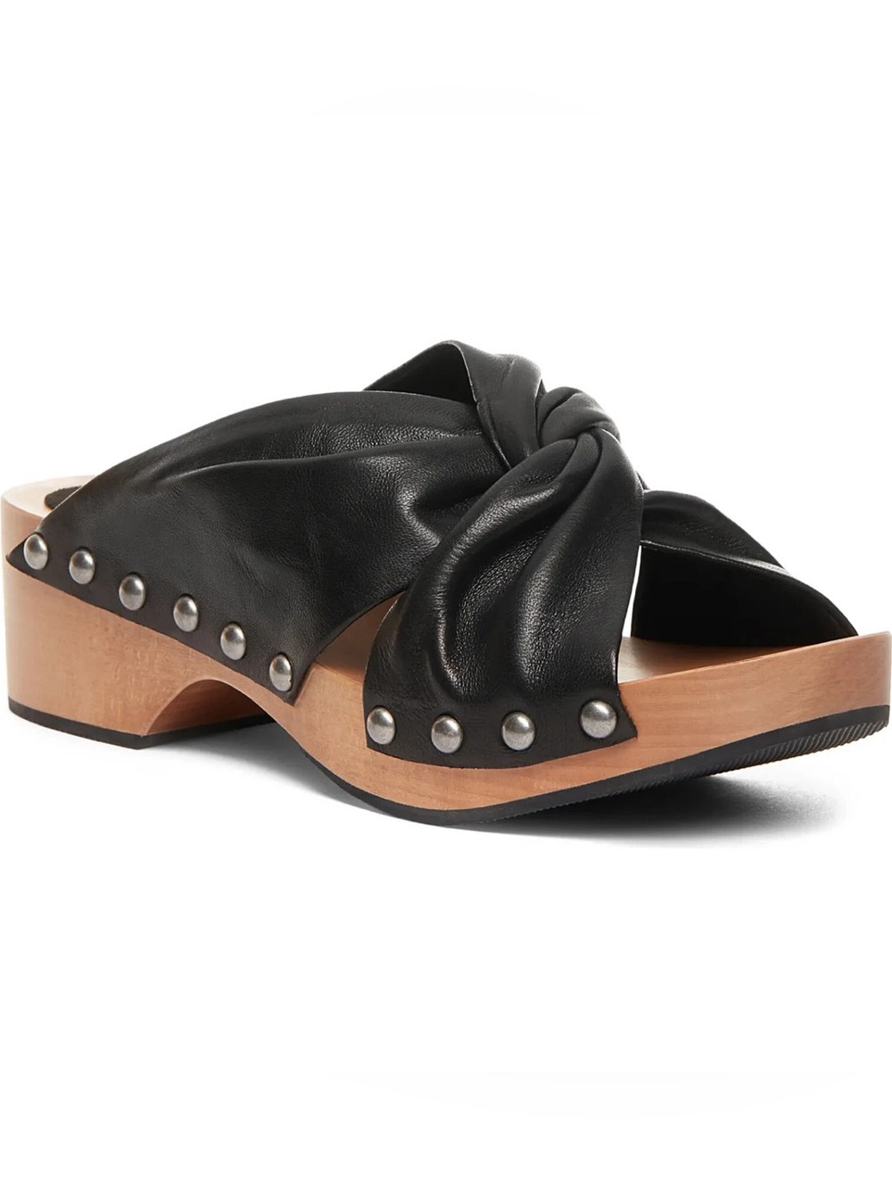 Kelsi Dagger Brooklyn 9 Black Studded Leather Slide Sandal Clogs Boho Chunky - Picture 1 of 8